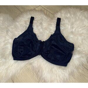 Lilyette 0428 Comfort Lace Minimizer Bra Unlined Underwire Womens 34DD Navy Blue